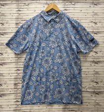 YATTA Golf Polo Shirt Floral Men's M Dahlia Drive Blue Stretch Wicking UPF 40