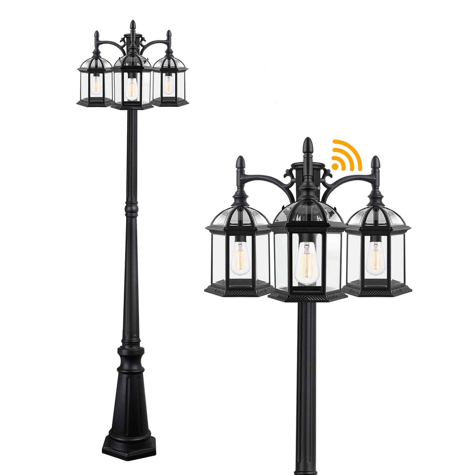 Dusk to Dawn Outdoor Lamp Post Light with 3 LED Bulbs, Triple Head Aluminum