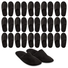 12 Pairs Black Disposable Slippers for Guests House Hotel Non-Slip Closed Toe