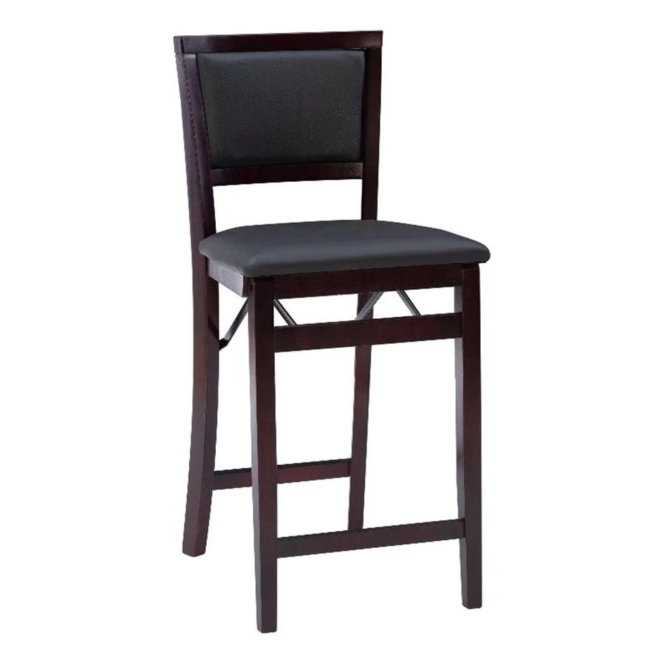 Linon Triena Folding Counter Stool Faux Leather Padded Back/Seat in Merlot Wood - Image 2 of 4