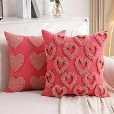 Heart Love Cute Coral Red Valentines Throw Pillow Covers 18x18 Set of 2 Valentin