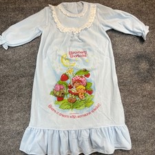 VTG 1980s Strawberry Shortcake Nightgown Bates-Jama Blue Ruffle Dress Size 4 Kid