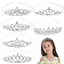 6 Pack Crystal Tiara Crown,Rhinestone Princess Crown,Silver Medium, Silver