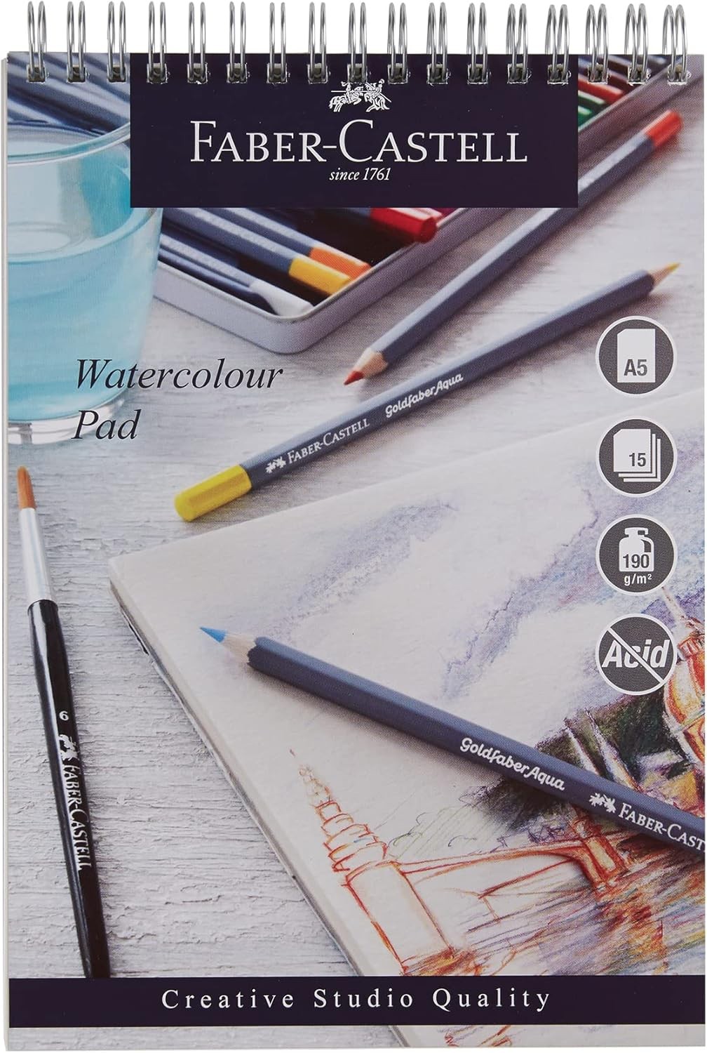 Faber-Castell Creative Studio Watercolour Pad, A5, Acid Free Spiral Bound Paper