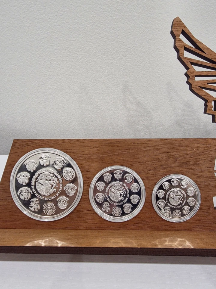 Juego de 3 monedas México Libertad Proof 2020 1 oz/2 oz/5 oz prueba en cápsula con base Foto 4 de 4