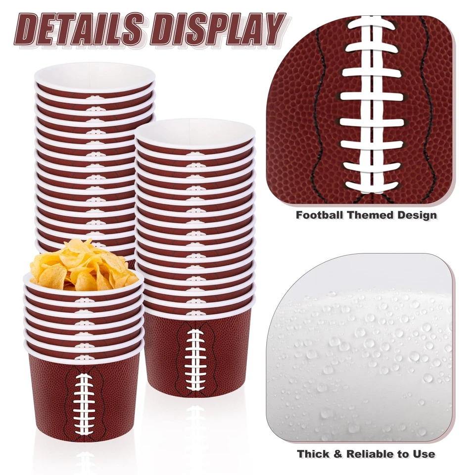 50 Pieces Football Snack Bowl 8oz Ice Cream Bowls for Snacks and Favors Footb... - Image 3 of 4