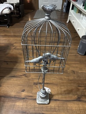 Aviary 28  metal bird cage table lamp with a pewter finish