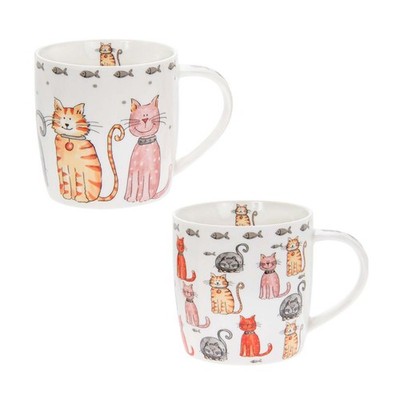 Keramik Kaffeebecher 350ml Faithful Friends verschiedene Katzen Design Tasse Tee Heißgetränke