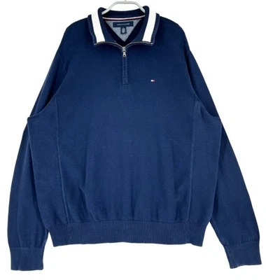 Tommy Hilfiger Pull 1/4 Zip Homme En Maille Col Montant Taille XL Bleu - Photo 1/4