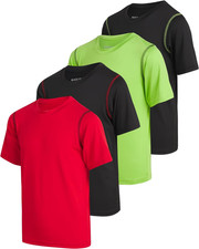 Boys Youth Dry Fit T-Shirt - 4 Pack Active Athletic Performance Short Sleeve Shi