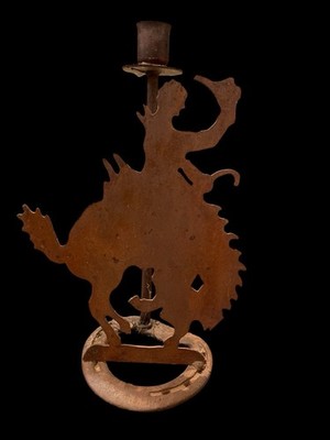 Rustic Metal Bucking Bronco Candleholder 10.5  Tall