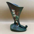 Roseville Snowberry Green Mid Century Modern Pottery Cornucopia Vase 1CC-8”