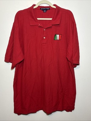 Devon&Jones Men's Red Polos Short Sleeve Collared Italian Flag Cotton Size 2XL