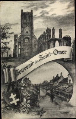 Ak Saint Omer Pas de Calais, Teilansicht mit Brücke, Kirche, Ruine - 4941750