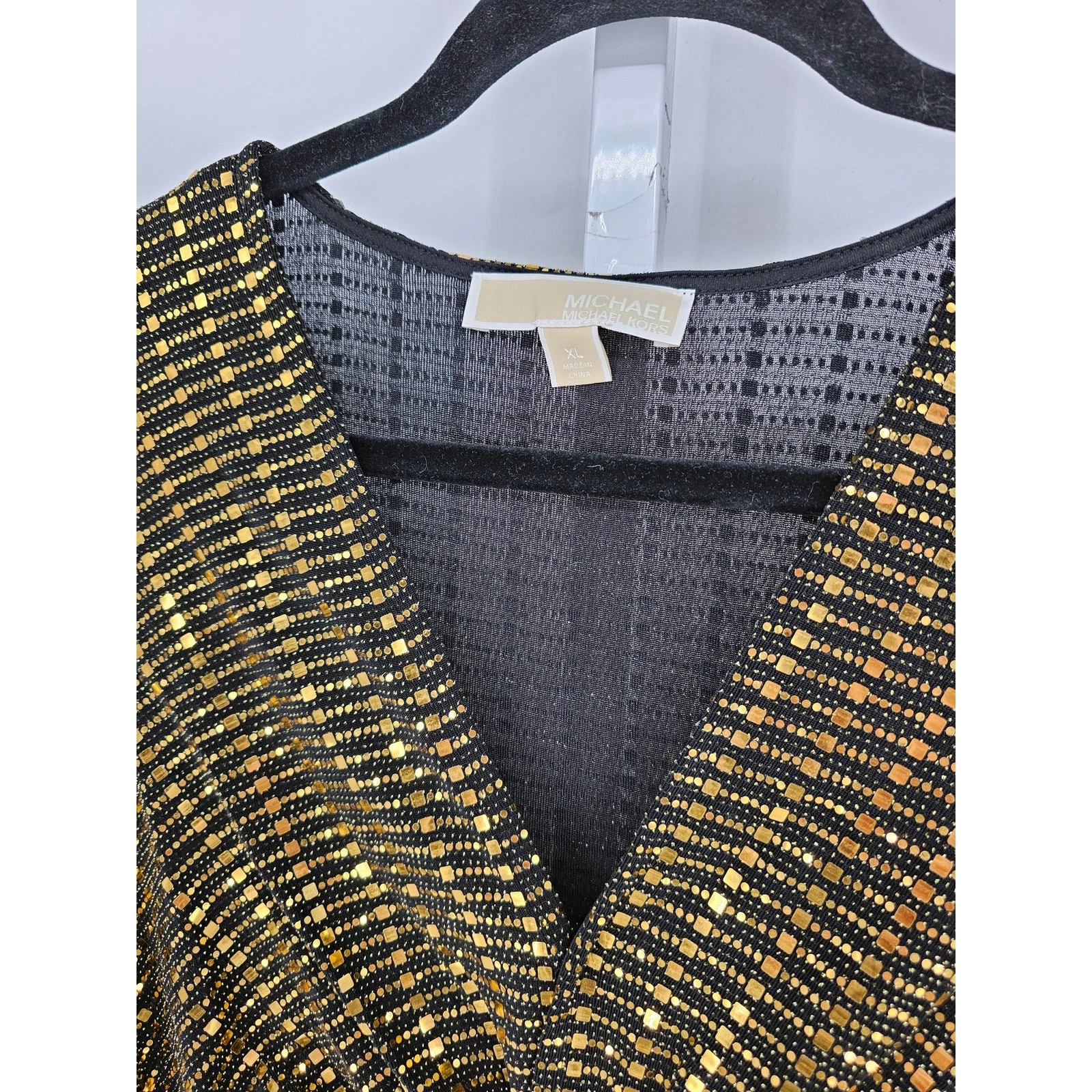 Abito da festa Michael Kors donna oro metallizzato scollo a V cambio taglia XL