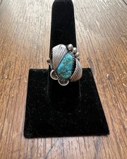 Vintage Sterling Silver High Grade Natural Spider Web Turquoise Ring Size 8 1/2