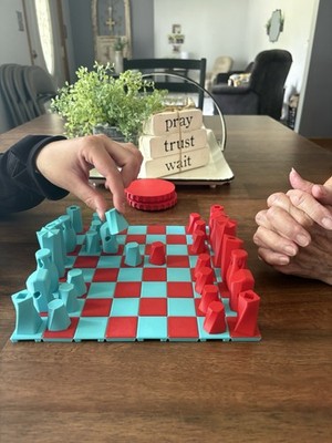 Travel Chess Set Red/Blue Plastic Roll-Up Board w/ Storage Tube & Pieces