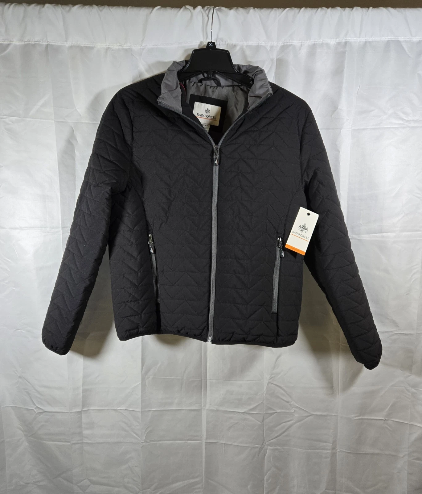 Rainforest Jacket Mens Medium Black Puffer Full Zip Lightweight Packable Down