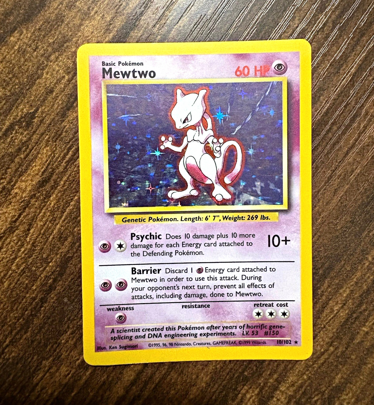 Pokemon TCG Mewtwo 10/102 Base Set Unlimited Holo Rare EN 60HP Basic 1999 WotC
