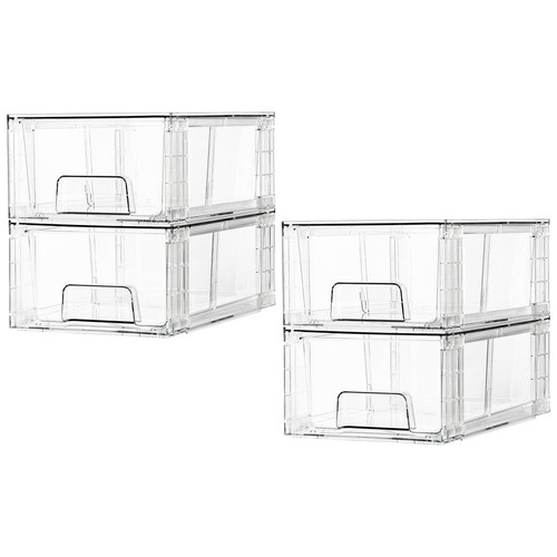 4 Pack Stackable Storage Drawers,Clear Acrylic Drawer Organizers with Handles...