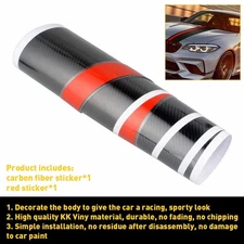 Car Front Hood 5D Carbon Fiber Decal Stickers Universal Red Rally Racing Stripes