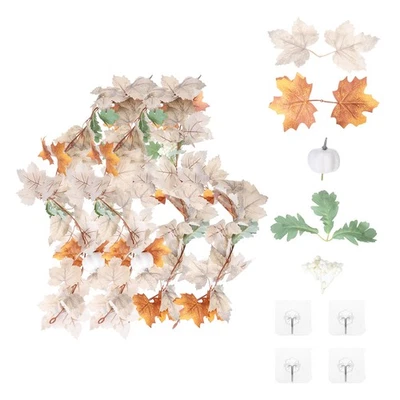 2Pcs Guirlande Feuille D'Erable 5.9Ft Artificielle Green/Brown/Beige/White - Photo 1/4