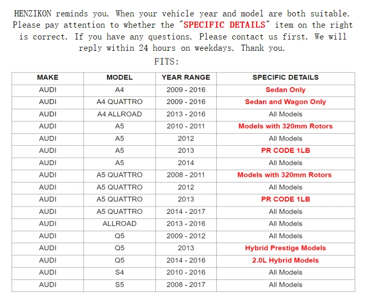 Kit de pastillas de freno delanteras traseras para Audi A5 Quattro S5 2008-2017 2,0 L 3,0 L 3,2 L 4,2 L Foto 2 de 2