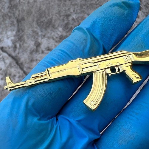 14k Gold Plated or Solid 925 Sterling Silver Oxidized AK47 Big Gun Pendant 3.5" - Picture 12 of 20