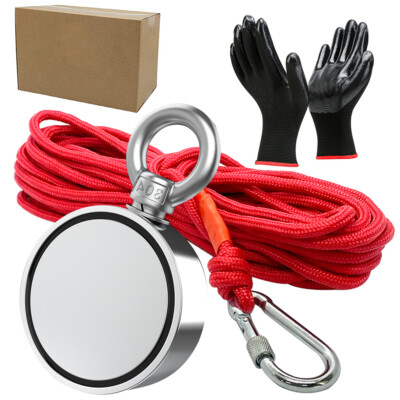 Fishing Magnet Kit Up to 2200 Lbs Pull Force Strong Neodymium + Rope + Carabiner