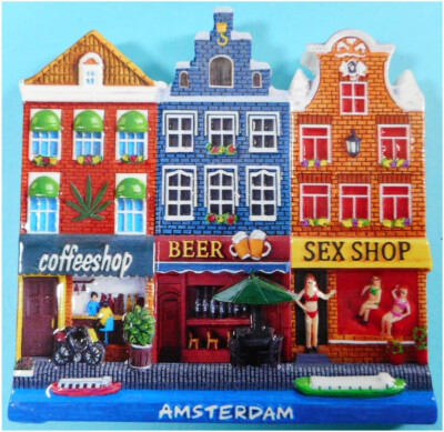 Magnet Souvenir Skyline Amsterdam Holland Coffee Shop 8 x 8 cm Deko GMTX 16713