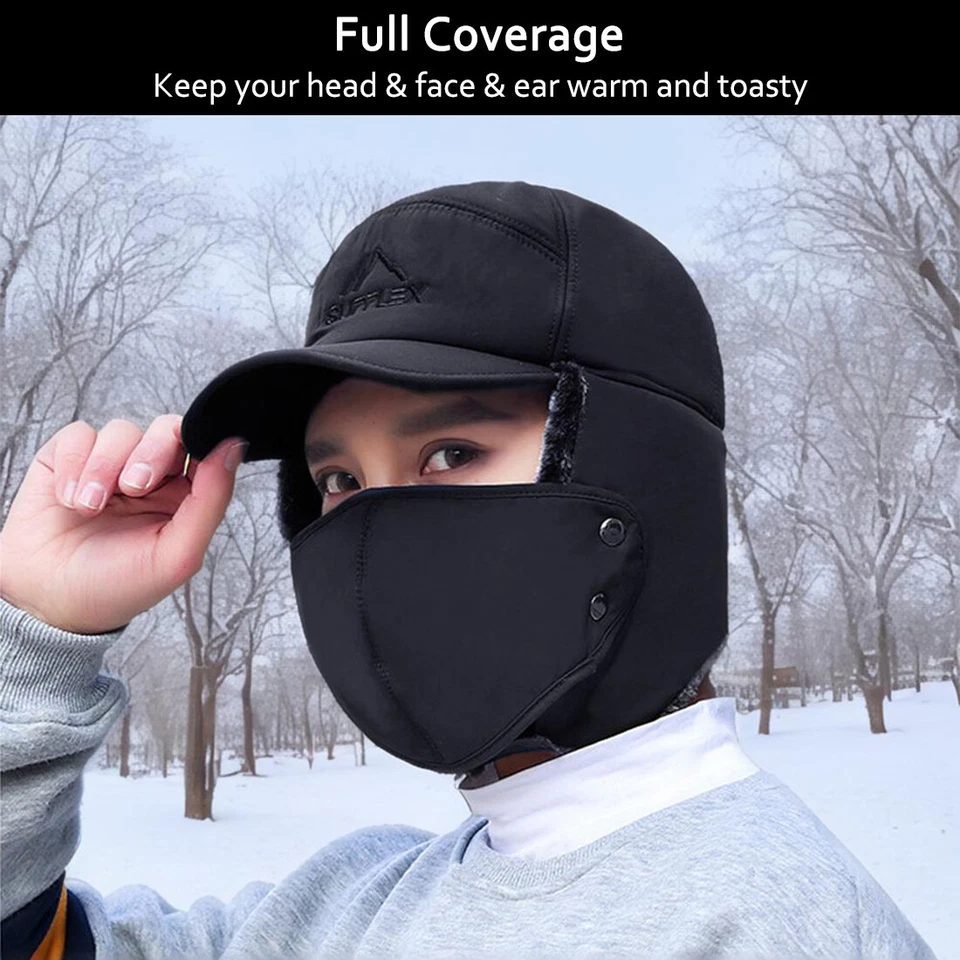 Мужчины зимние уха клапан траппер шляпа авиатор лицо маска тепловой теплый мех лыж крышка женщин - Изображение 4 из 4