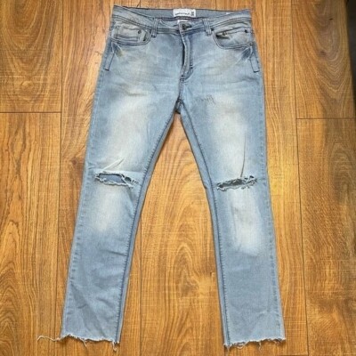 PAPER DENIM & cloth Men's Ligh Blue Distressed Skinny Jeans Stretch Size 34