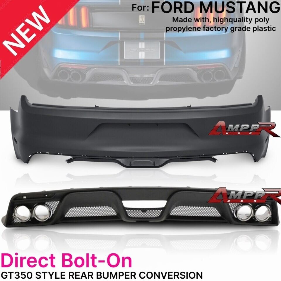 Fits All 15-23 Ford Mustang Gt350 Style Rear  Bumper + Exhaust Tips & Diffuser