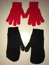 2 pair boys girls RED STRETCH GLOVES black MITTENS size medium winter wear clean
