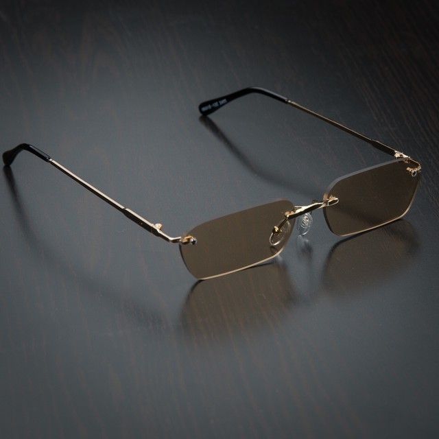 Men’s Gold Rectangle Vintage Rimless Brown Gradient Tint Polarized
