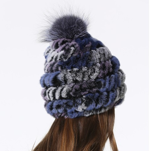 Frauen Echtpelz Pompon Hüte Winter Fellmützen mit Silberfuchs Fellknäuel - Bild 8 von 45
