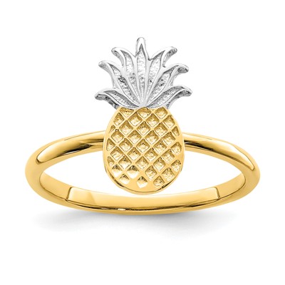 14K and White Rhodium Polished Pineapple Ring D4728