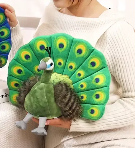 Green Peafowl Peacock Plush Toy 9" Stuffed Animal Toddler Doll Gift for Kids - Picture 3 of 4