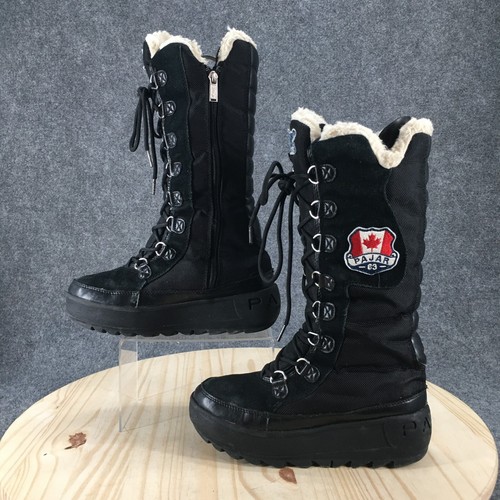 Pajar Waterproof Winter Boots Womens 7-7.5 Greenland Black Leather Side Zip Mid - Picture 2 of 17