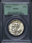 1944-D 50C Walking Liberty Silver Half Dollar PCGS M65 OGH Sunset Toning  CC705