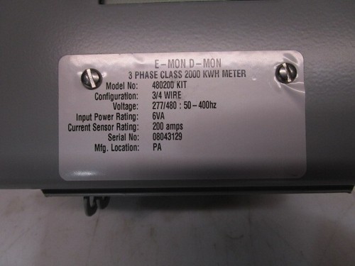 E-MON D-MON 480200KIT 3 PHASE CLASS 2000 KWH METER 3/4 WIRE 277/480 VAC 08043129 - Picture 2 of 7