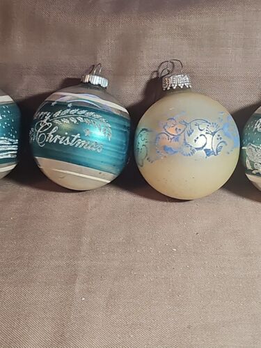 6 Vintage Christmas Ornament ~ Mercury Glass ~ Snow Scene ~ Stenciled - Picture 3 of 9