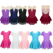 Girls Kid Gym Leotard Ice Figure Skating Dress Tutu Skirted Ballet Dance Costume