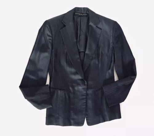 Blazer completo donna donna Karan un bottone taglia 2 blu navy giacca scollo a V - Foto 11 di 12