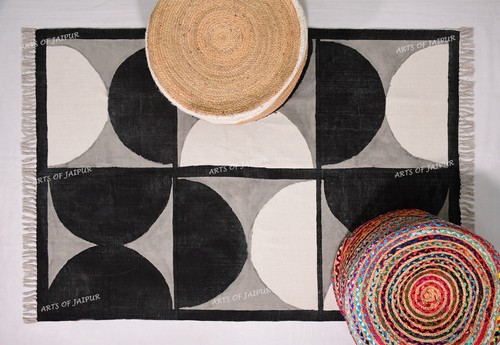 Tappeto in cotone bianco e nero, motivo geometrico, tappeti per soggiorno, arredamento casa - Foto 5 di 9
