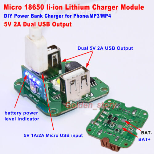 5V 2A Micro USB 3.7V Lithium Li-ion 18650 Battery Charger Module Charging Board