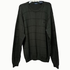 Izod Men  s Crew Neck Green Textured Windowpane Plaid Sweater XL