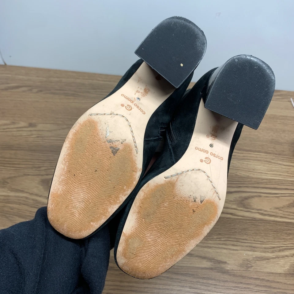 Botas Corso Como Negro Gamuza Cuero Tacón Hasta la Rodilla Talla 7M Loval Clásicas Foto 4 de 4