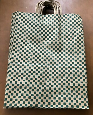9 Lg Gift Bags With Handles 17 H X 13 W X 6 5 D Kraft Green Check Ebay
