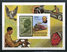 Ivory Coast - Scott #519 imperf. MNH S/S - Sir Rowland Hill Train Locomotive